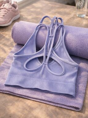 FP Movement Ribbed Seamless Strappy Back Crop Tank Lavender XS